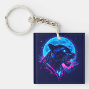 Cyberpunk Neon Black Panther Schlüsselanhänger
