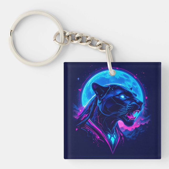 Cyberpunk Neon Black Panther Schlüsselanhänger (Vorderseite)