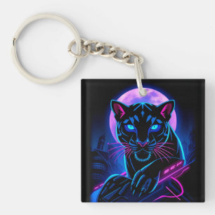 Cyberpunk Neon Black Panther Schlüsselanhänger