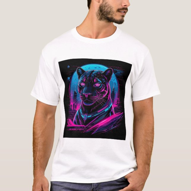 Cyberpunk Neon Black Panther T-Shirt (Vorderseite)
