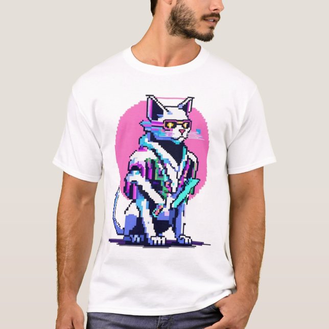 Cyberpunk Neon Cat Blade Master T-Shirt (Vorderseite)