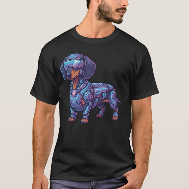 Cyberpunk Neon Dachshund Futuristic Gamer T-Shirt (Vorderseite)