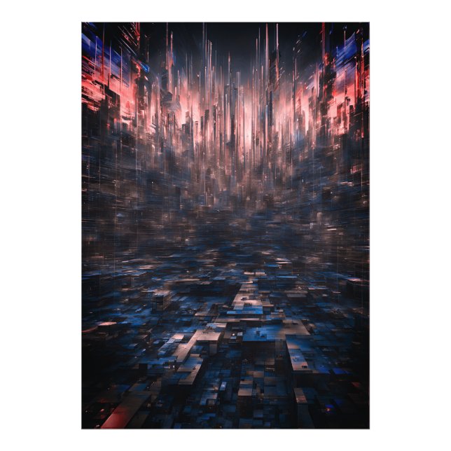 Cyberpunk-Neon-Datenstrom Abstracte Digitale Matri Fotodruck (Vorne)