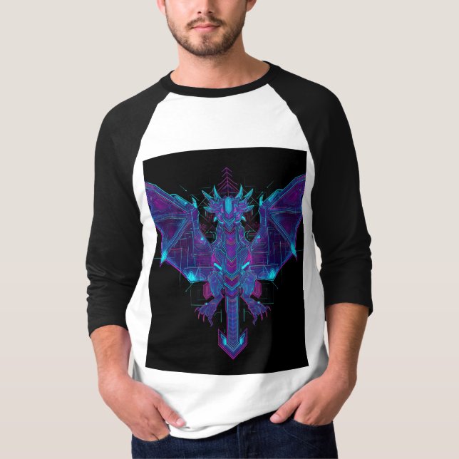 Cyberpunk Neon Dragon - Futuristische geometrische T-Shirt (Vorderseite)