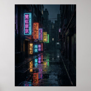 Cyberpunk Neon Gasse Regen Tokio Poster