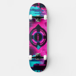 Cyberpunk Neon Gehorche Streetwear Sci-Fi Stadt Skateboard