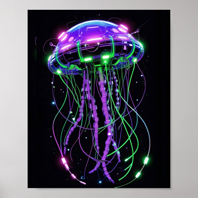 Cyberpunk Neon Jellyfish art Poster (Vorne)