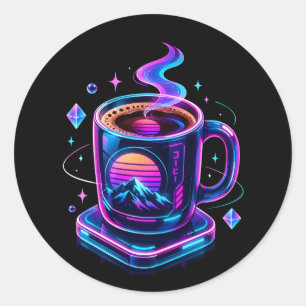 Cyberpunk-Neon-Kaffeetassen-Ästhetik-Rundum-Aufkle Runder Aufkleber