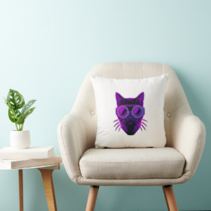Cyberpunk-Neon-Katzen-Wurfkissen - Futuristisches  Kissen