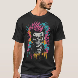 Cyberpunk-Neon-Punk-Rock-Mohawk-Totenschädel-Farbs T-Shirt