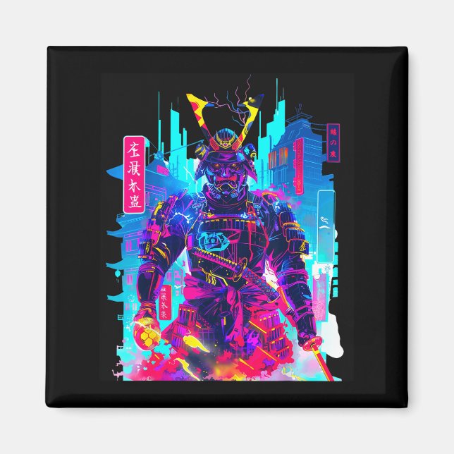 Cyberpunk-Neon-Samurai-Japanische Kunst  Magnet (Vorne)
