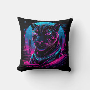 Cyberpunk Neon Schwarzer Panther Kissen