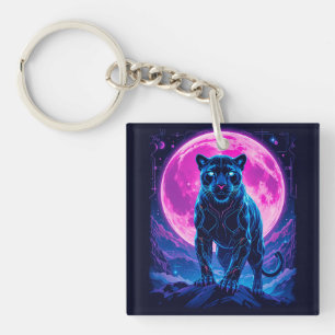 Cyberpunk Neon Schwarzer Panther Schlüsselanhänger