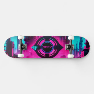 Cyberpunk-Neon-Straßenbekleidung Sci-Fi-Stadt Skateboard