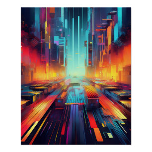 Cyberpunk Neon Street - Futuristische Kunst in der Poster