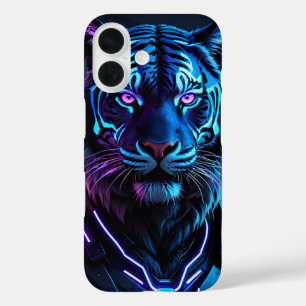 Cyberpunk Neon Tiger mit futuristischer Stadt iPhone 16 Hülle