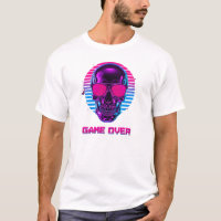 Cyberpunk-Neon-Totenkopf-Game-Over-T-Shirt in Rosa