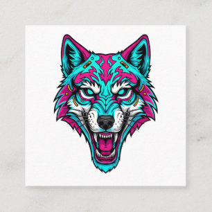 Cyberpunk-Neon-Wolf - Synthwave-Roboter-Tier Quadratische Visitenkarte