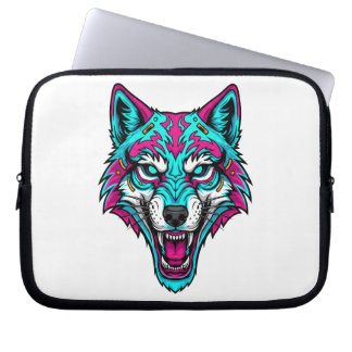 Cyberpunk Neon Wolf - Synthwave Robotic Animal Laptopschutzhülle