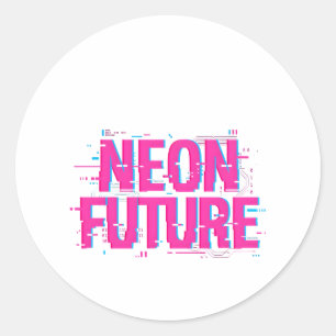 Cyberpunk-Neon-Zukunft-Glitch-Typografie Runder Aufkleber