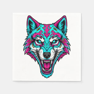 Cyberpunk-Neonwolf - Synthwave-Roboter-Tier Serviette