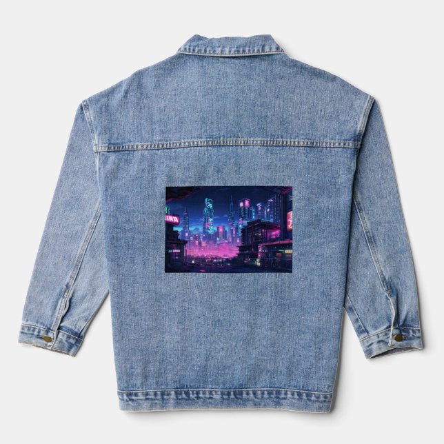 Cyberpunk Night City Dach Jeansjacke (Rückseite)