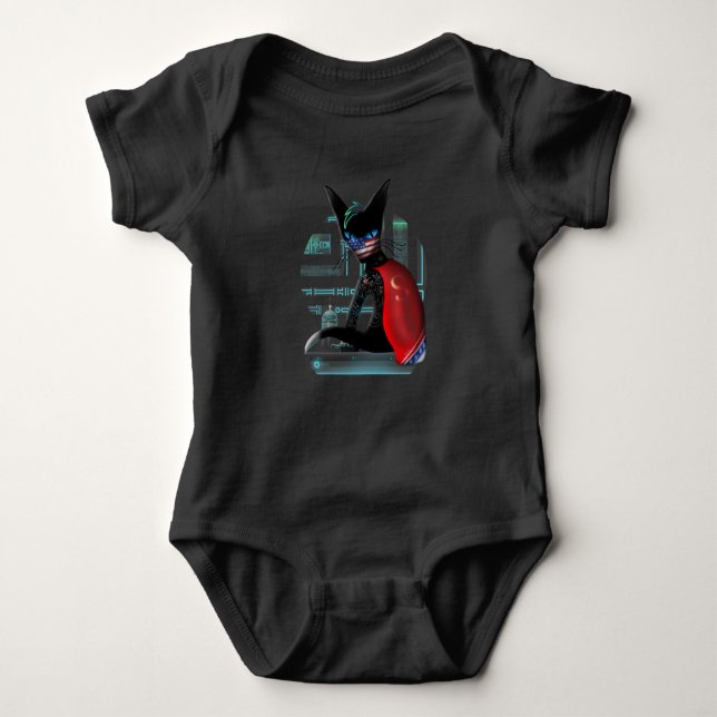 Cyberpunk Ninja Black Cat Baby Strampler (Vorderseite)