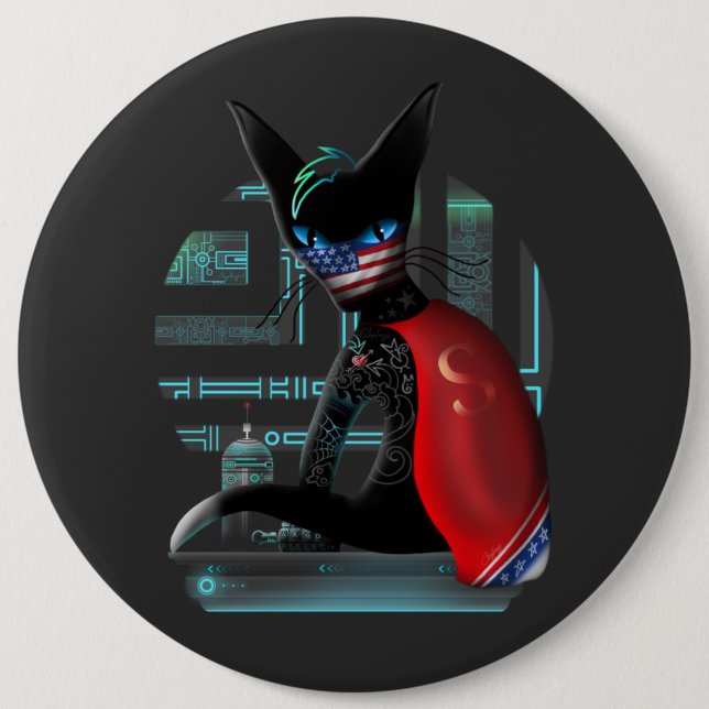 Cyberpunk Ninja Black Cat Button (Vorderseite)