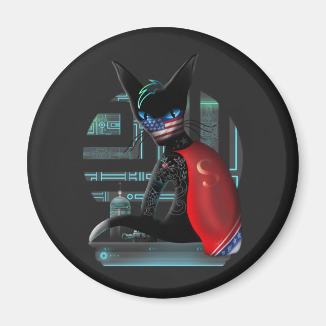 Cyberpunk Ninja Black Cat Magnet (Vorne)