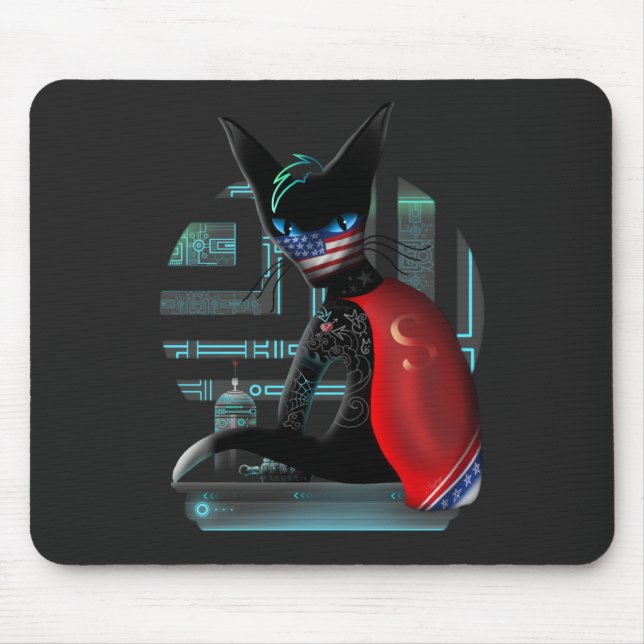 Cyberpunk Ninja Black Cat Mousepad (Vorne)