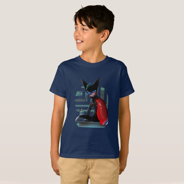 Cyberpunk Ninja Black Cat T-Shirt (Vorne ganz)