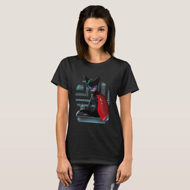 Cyberpunk Ninja Black Cat T-Shirt (Vorne ganz)