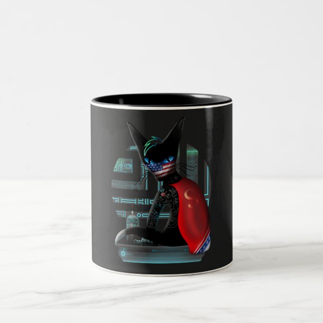 Cyberpunk Ninja Black Cat Zweifarbige Tasse (Mittel)