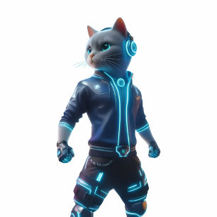 Cyberpunk-Ninja-Katzen-Gamer-Wurfkissen – Futurist Rundes Kissen