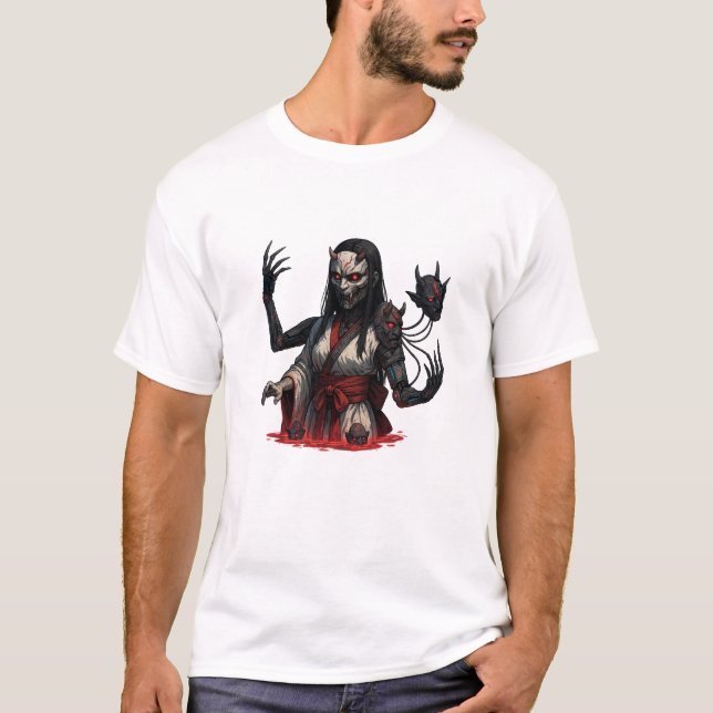 Cyberpunk Oni Girl – Robotic Limbs T-Shirt (Vorderseite)