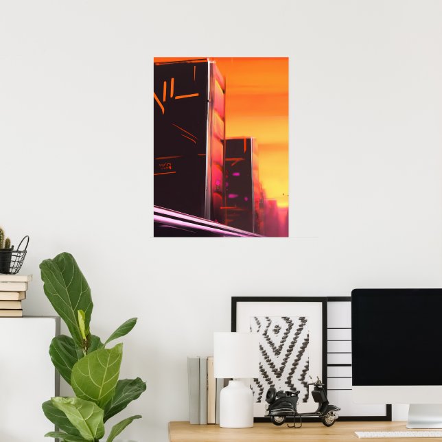 Cyberpunk Orange City Art Poster (Heimbüro)