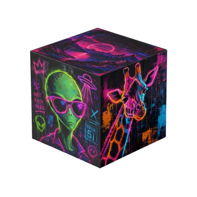 Cyberpunk Original Neon Würfel (Vorderseite Schrägansicht)