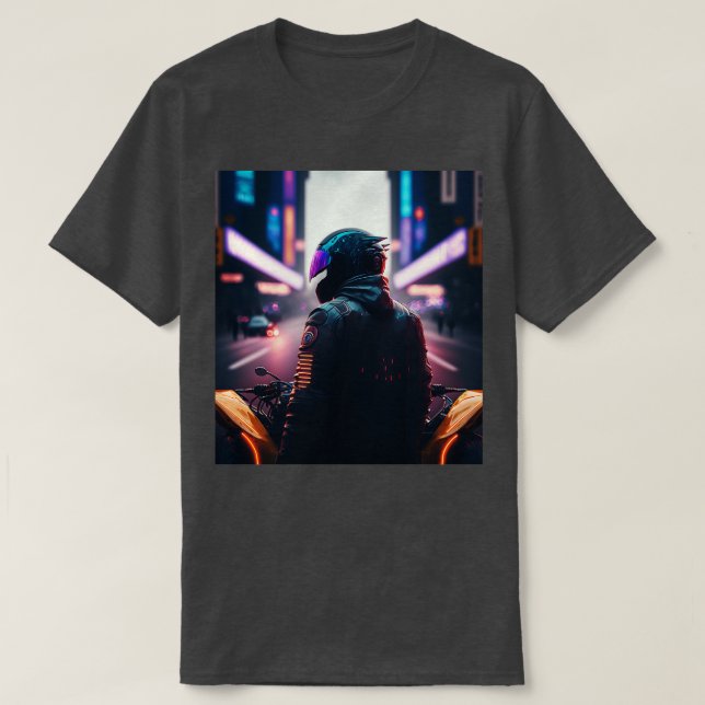 Cyberpunk Outrun Biker Motorrad Motorradfahrer Fut T-Shirt (Design vorne)