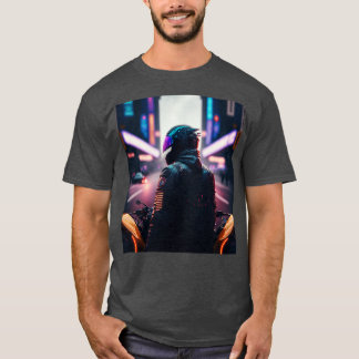 Cyberpunk Outrun Biker Motorrad Motorradfahrer Fut T-Shirt
