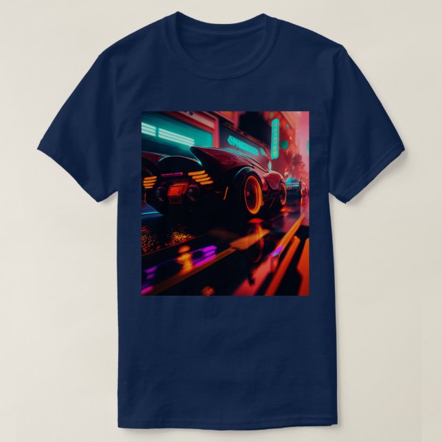 Cyberpunk Outrun City Automobile Futuristic AI Ge T-Shirt (Design vorne)