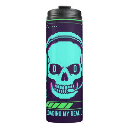 Cyberpunk-Pixel-Totenkopf-Reisebecher - Lade Mein  Thermosbecher