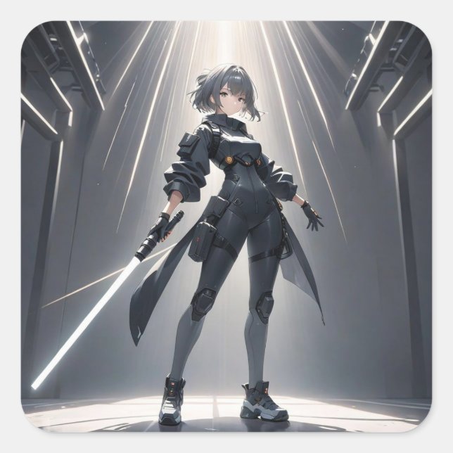 cyberpunk quadratischer aufkleber (Vorderseite)