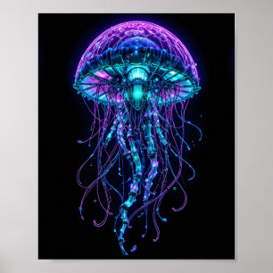 Cyberpunk Qualle – Neon-Biolumineszenz Tiefsee Poster