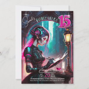 Cyberpunk Quinceanera Hot Pink/Aquamarin ID1027 Einladung