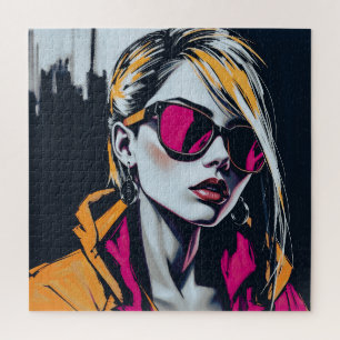 Cyberpunk Rebel Girl - Stilvolle digitale Kunst Puzzle