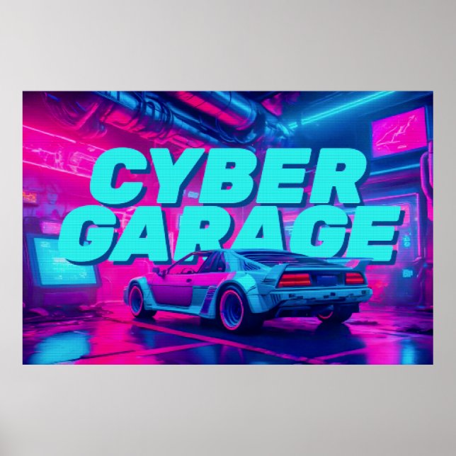 Cyberpunk Retro Auto Synthwave Garage Sci-Fi Poster (Vorne)