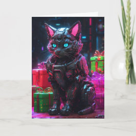 Cyberpunk Robot Cat Christmas Feiertagskarte