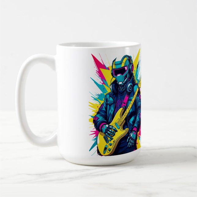 Cyberpunk Robot Guitarist Synthwave Art Mug Kaffeetasse (Links)