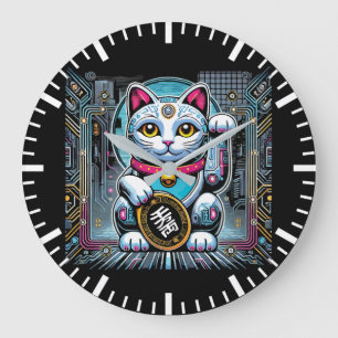Cyberpunk Robot Maneki Neko Lucky Cat, Geld Große Wanduhr