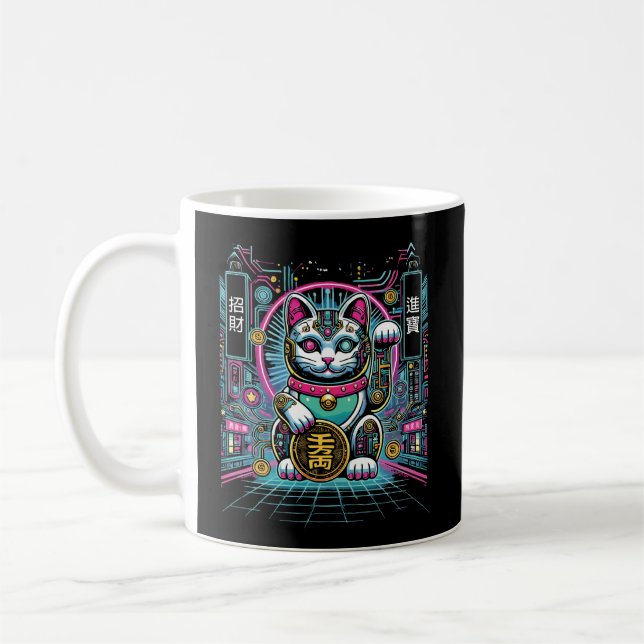 Cyberpunk Robot Maneki Neko Lucky Cat, Geld Kaffeetasse (Links)